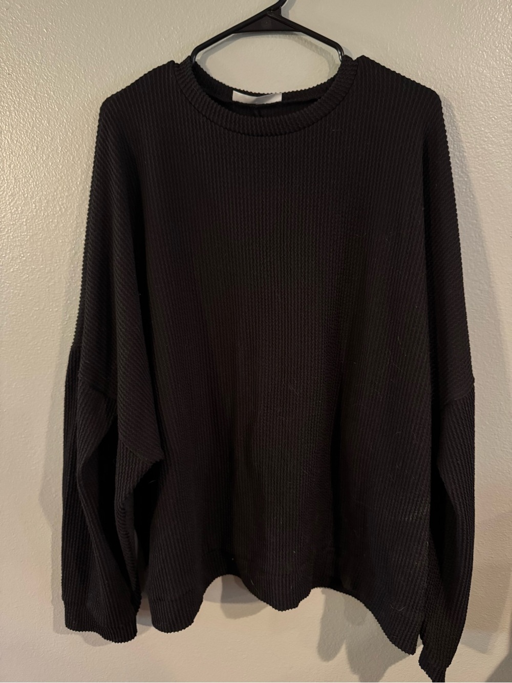 Black Thermal Waffle Crewneck Sweater
